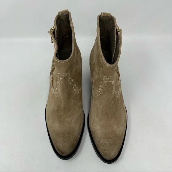 AllSaints Carlotta Western Suede Side Zip Ankle Boots Desert Sand Size 37, US 7 - Picture 4 of 13